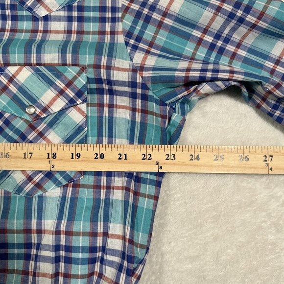 VINTAGE Karman Pearl Snap Shirt Mens 17 XL Western Madras Plaid Casual Long Tail - Picture 4 of 7